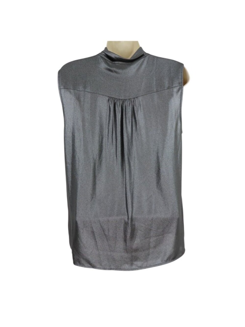 Calvin Klein Womens Large Metallic Silver Gray Sleeveless Neck Tie Shirt Blouse - Picture 4 of 8